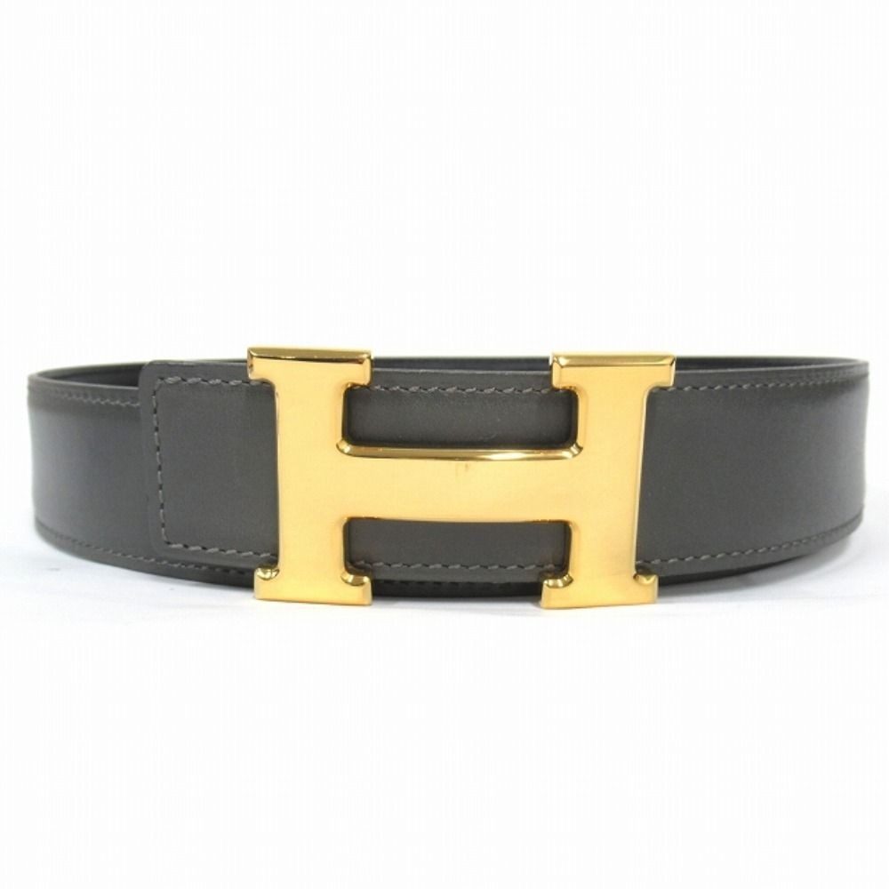 Hermes Buckle Reversible Belt Leather Constance Gold Vintage 70 Gray Black