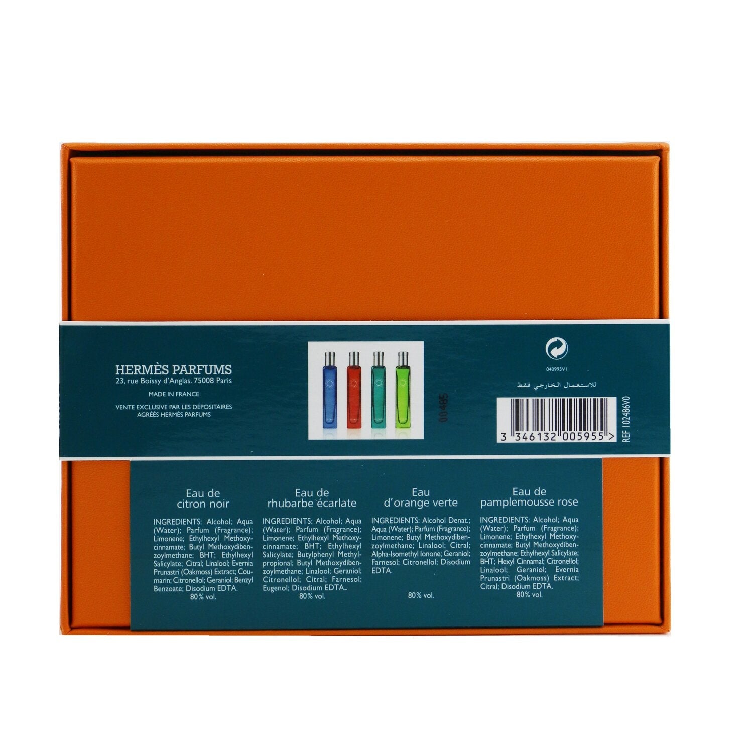Hermes Colognes Collection Travel Set: Eau D'Orange Verte, Eau De Rhubarbe Ecarlate, Eau De Pamplemousse Rose, Eau De Citron Noir  4x15ml/0.5oz