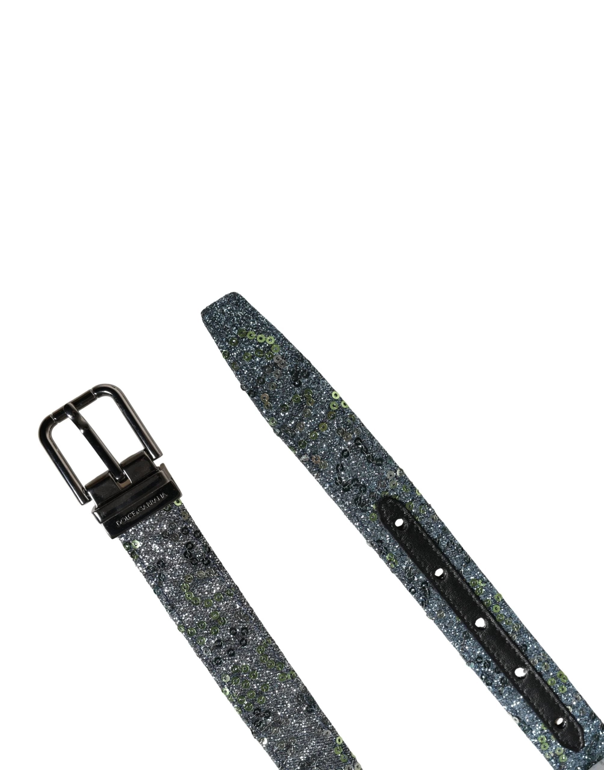 Dolce & Gabbana Men Multicolor Sequin Silver Metal Buckle Belt