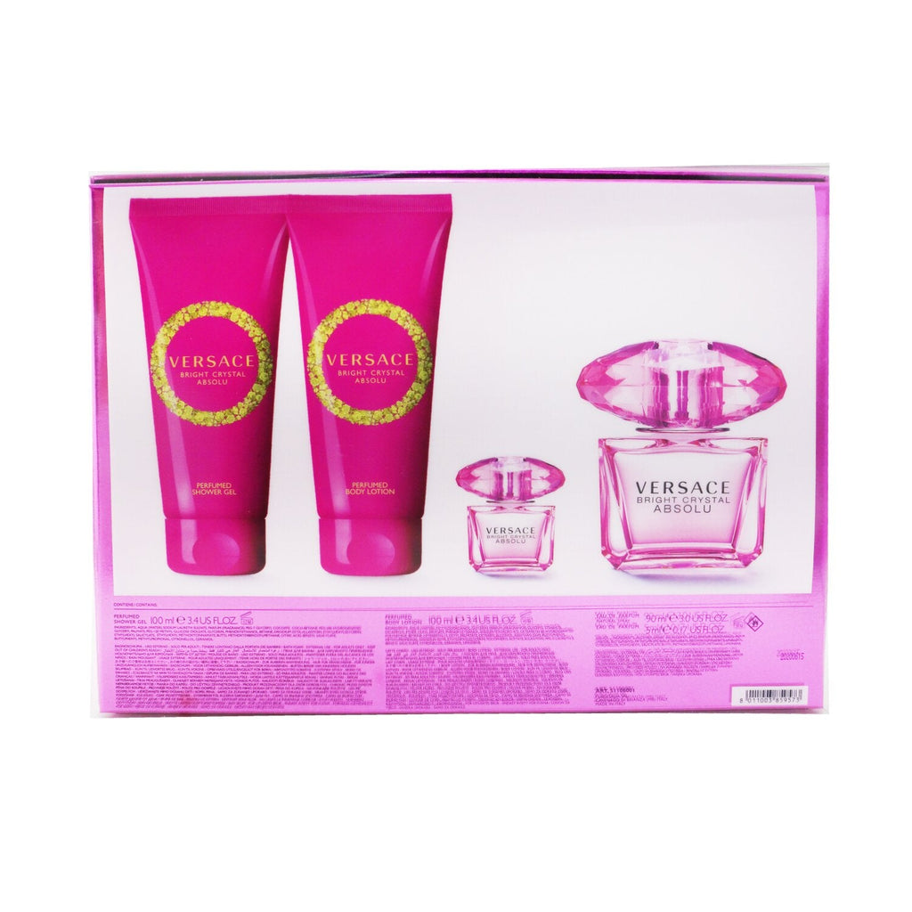 Versace Bright Crystal Absolu Coffret: Eau De Parfum Spray 90ml + Body Lotion 100ml +Eau De Parfum 5ml + Shower Gel 100ml  4pcs