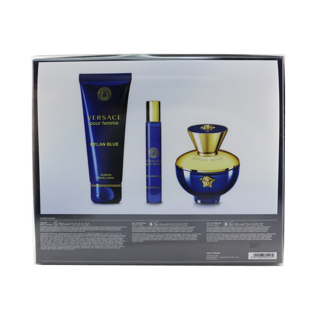 Versace Dylan Blue Coffret: Eau De Parfum Spray100ml/3.4oz + Body Lotion 150ml/5oz + Eau De Parfum Spray 10ml/0.3oz  3pcs