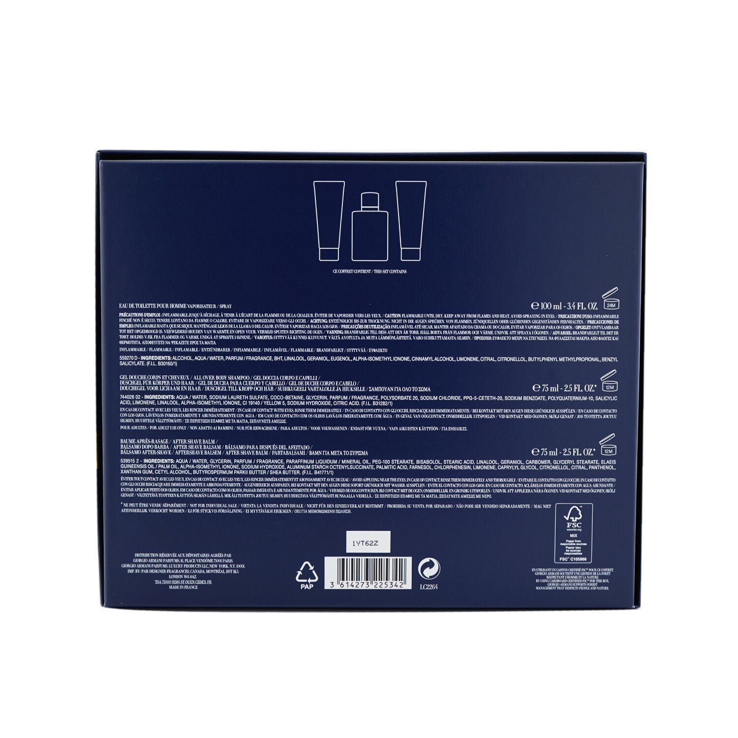 Giorgio Armani Acqua Di Gio Coffret: Eau De Toilette Spray 100ml/3.4oz + All Over Body Shampoo 75ml/2.5oz + After Shave Balm 75ml/2.5oz (Unboxed)  3pcs