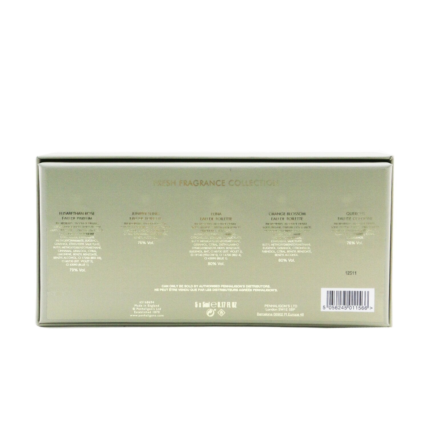 Penhaligon's Travel Retail Exclusive Coffret: Elisabethan Rose, Orange Blossom, Luna, Quercus, Juniper Sling  5x5ml/0.17oz