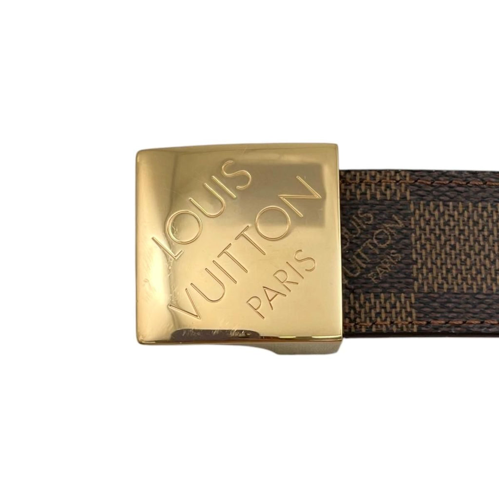 Louis Vuitton Belt Ceinture Carre Damier Ebene Logo Buckle Gold