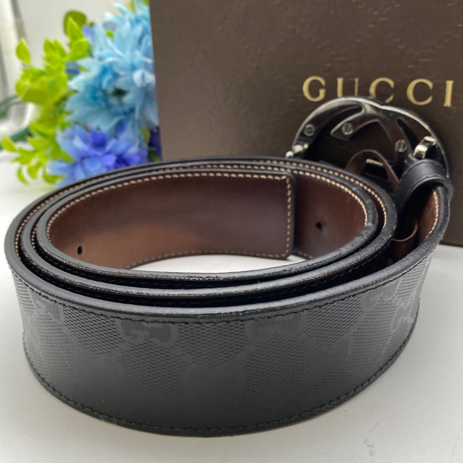 Gucci Leather Belt GG Marmont Supreme Black
