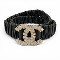 Chanel 21c CC Logo Rhinestone Leather Rubber Belt Black Gold