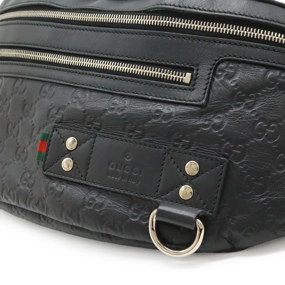 Gucci Guccissima Belt Bag Waist Pouch Hip Rubber Coating Leather Black Silver