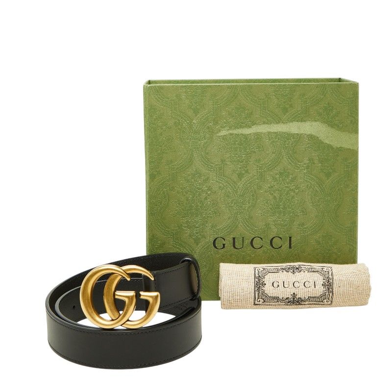 Gucci GG Marmont Emblem Wide Buckle Belt Black Leather