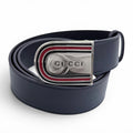 Gucci Daaat Web Detail Buckle Leather Belt Navy Silver 90 Recommended
