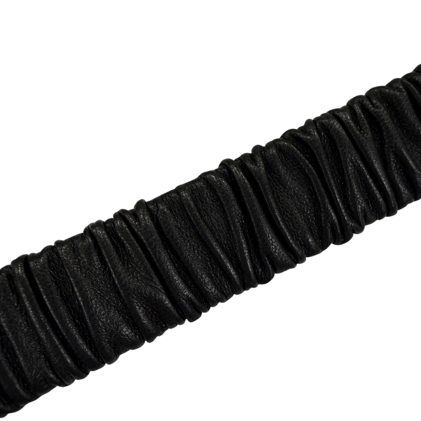 Chanel 23c Logo Buckle Rhinestone Leather Belt Black Gold