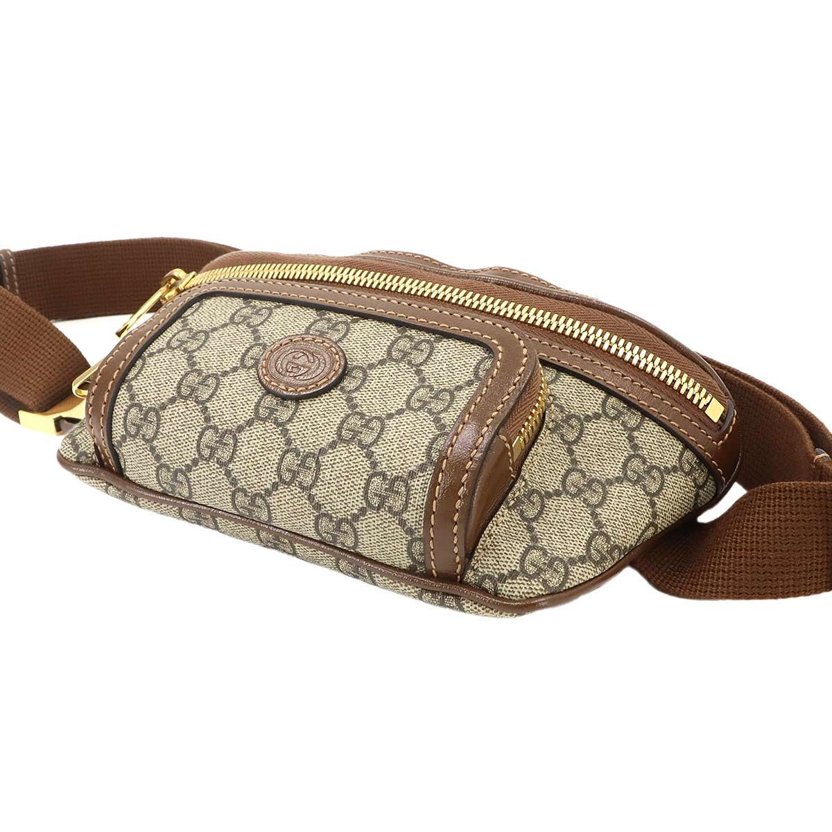 Gucci Interlocking Belt Bag Waist Pouch GG Supreme Leather Beige Brown