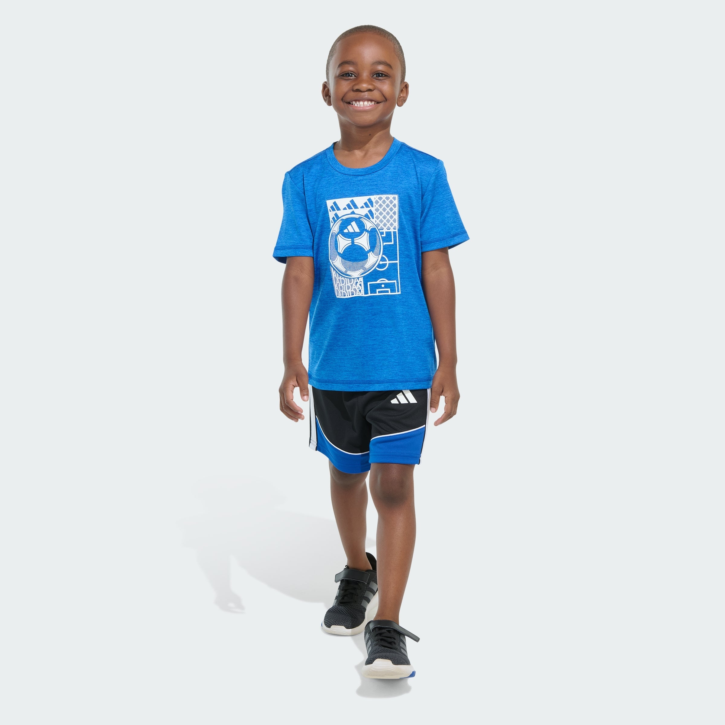 Kids' adidas Two-Piece Short Sleeve Mélange Tee and Colorblock 3-Stripes Shorts Set