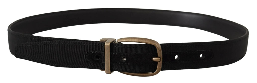 Dolce & Gabbana Black Grosgrain Leather Bronze Metal Belt