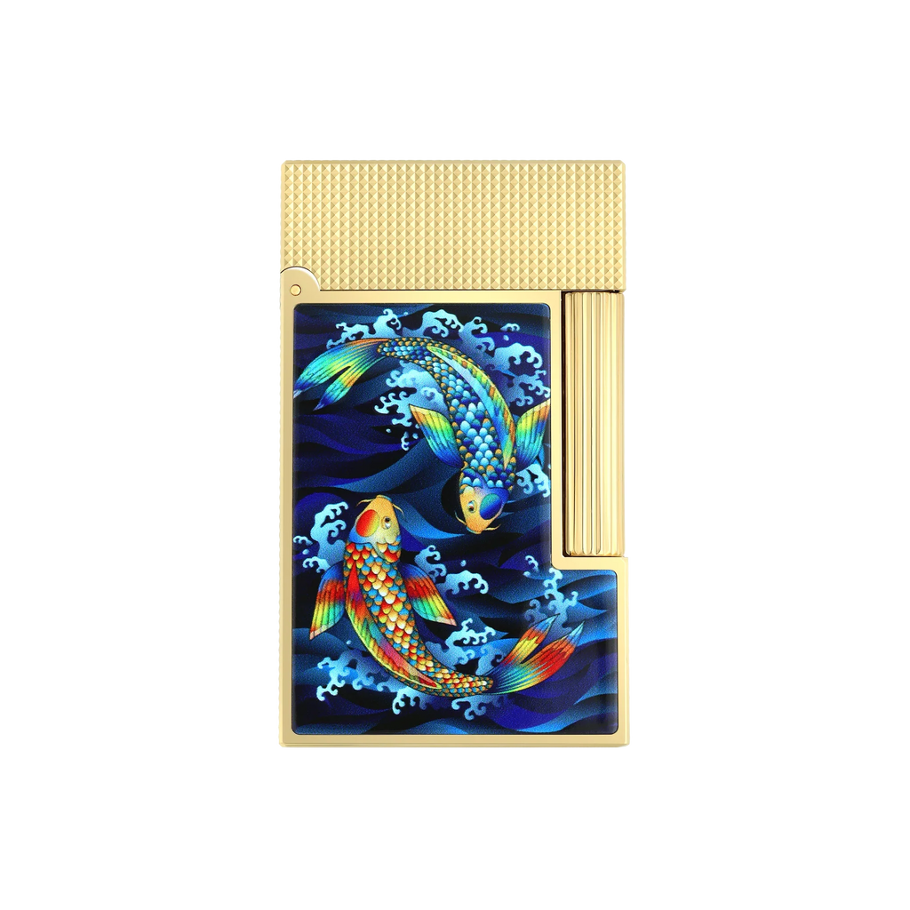 S.T. DUPONT Ligne 2 Golden Koi Fish Blue Lighter/Briquet C16397SH