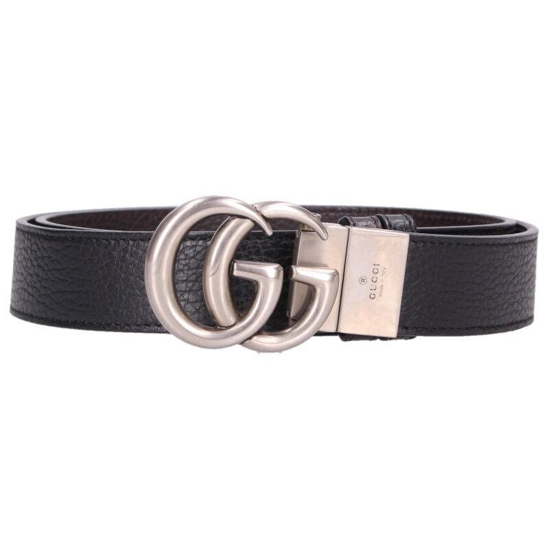 Gucci GG Logo Buckle Reversible Leather Belt 90