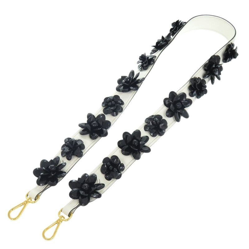 Prada Shoulder Belt White Black Flower Leather Strap 1085