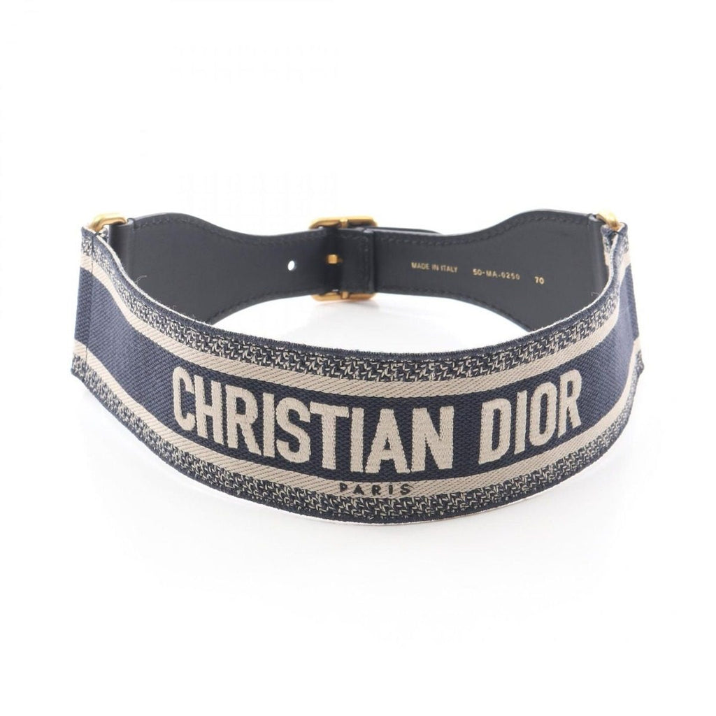 Dior Belt Embroidery Navy Canvas Leather