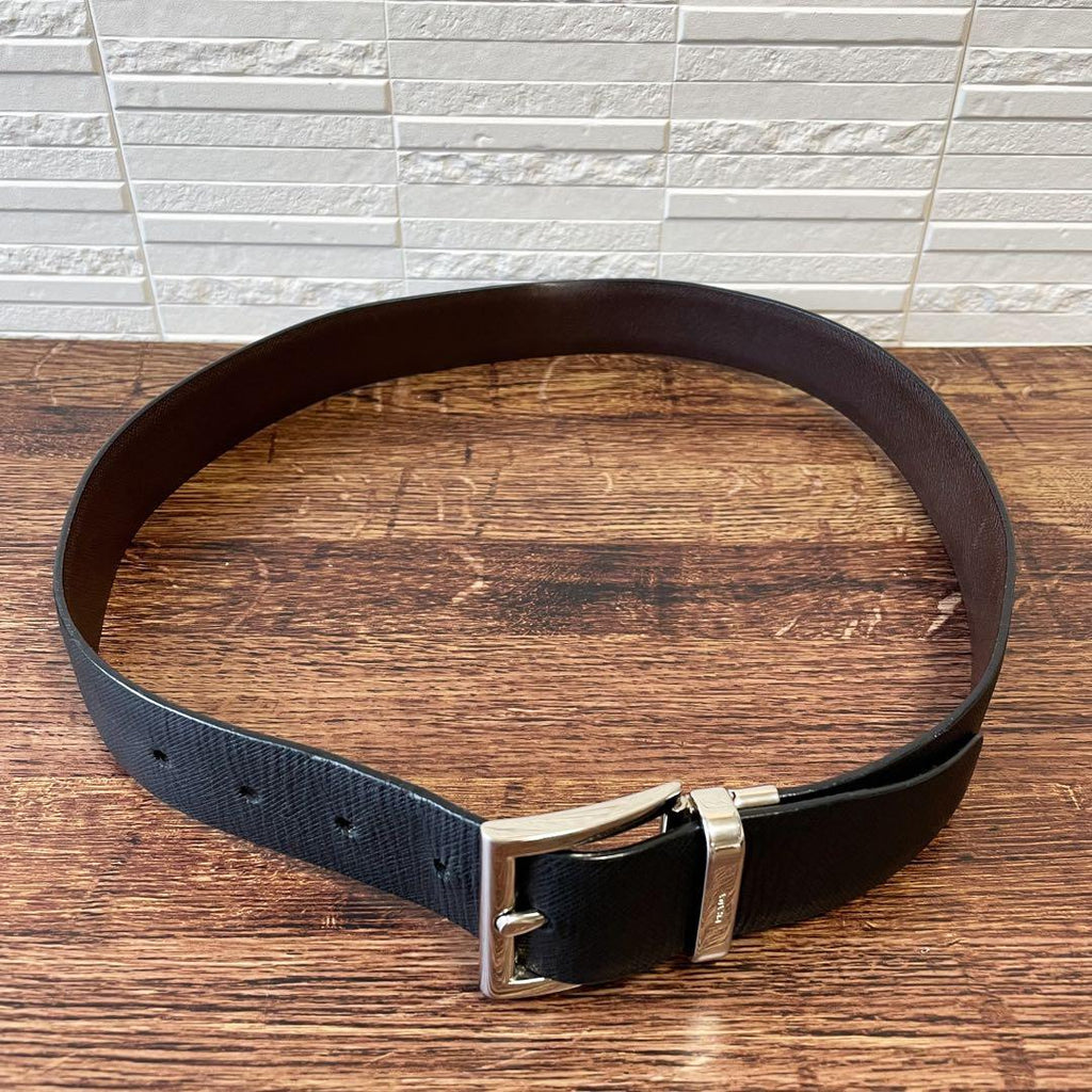 Prada Saffiano Leather Silver Buckle Belt Black